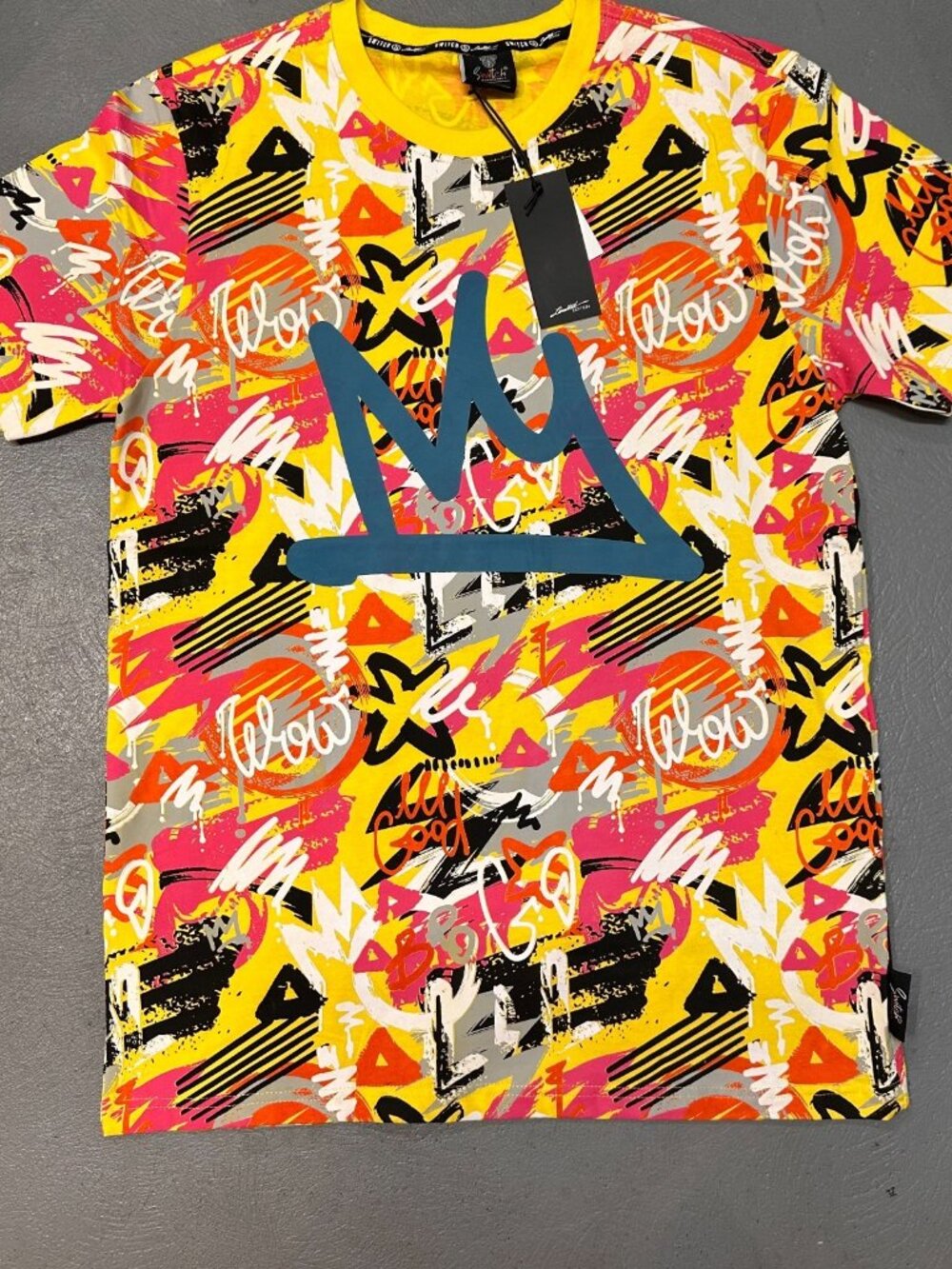 Switch Mens Y2K Graffiti Graphic T Shirt Yellow Large Crown Streetwear New
